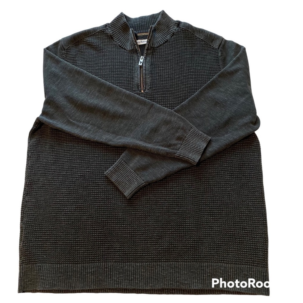 Tommy Bahama Dark Gray Sandover 1/4 Zip Pullover Chunky-Knit Sweater cotton XXL - Picture 1 of 11